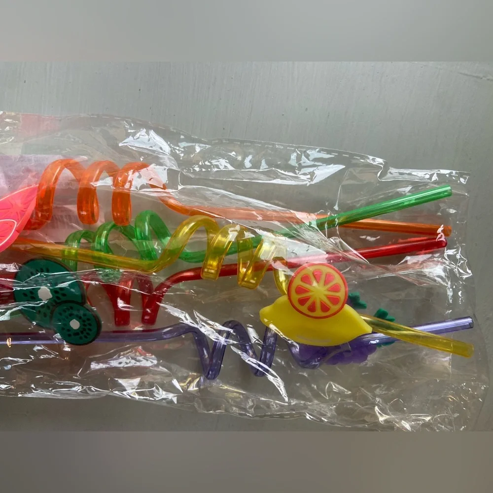 NWT Cartoon Pattern Fruit Colorful Kids Drinking Straws 5pc Set